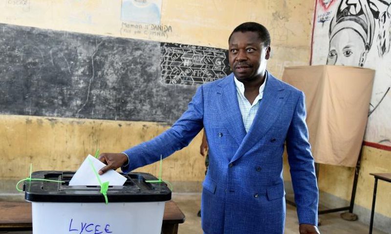 Togo's long-time leader, Faure Gnassingbe, casting his vote in presidential elections in February
