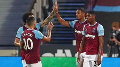 West Ham striker Sebastien Haller (2nd R) saw off Charlton in the League Cup