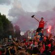 Even with the stadium closed, Arsenal fans celebrated outside the Emirates stadium in north London when their team won the English FA Cup earlier this month