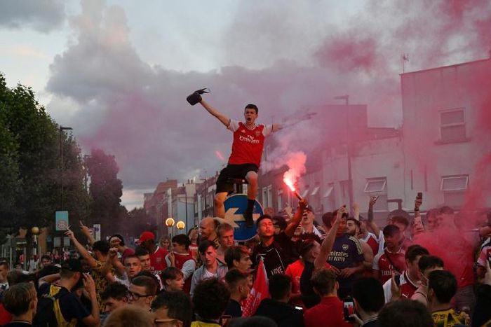 Even with the stadium closed, Arsenal fans celebrated outside the Emirates stadium in north London when their team won the English FA Cup earlier this month