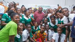 John Mahama with health workers