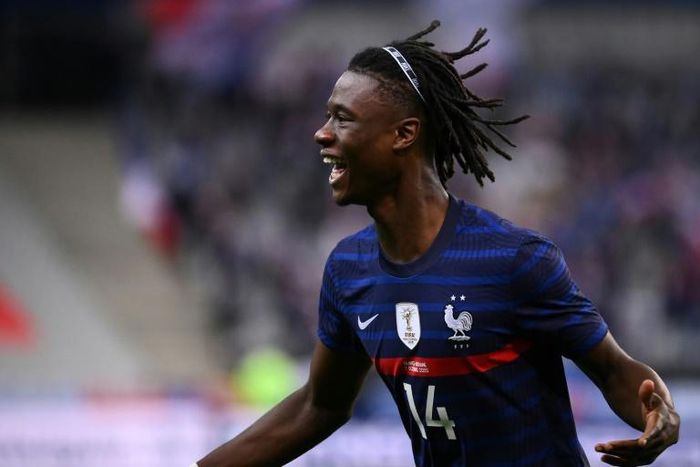 Eduardo Camavinga celebrates his first goal for France