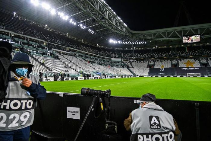 Juventus stadium in Turin, prior to the Italian Serie A football match against Napoli, still scheduled despite the southerners remaining in Naples.