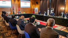 Morocco's Foreign Minister Nasser Bourita chairs a meeting of representatives of Libya's rival administrations in the coastal town of Bouznika, south of Rabat
