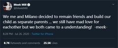 The rapper says they will be raising their child together but as separate parents. [Twitter/MeekMill]