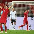 Turkey's Ozan Tufan celebrates Kenan Karaman's equaliser
