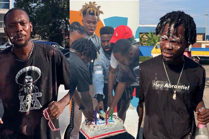 Fameye, Quamina MP and Tulenkey ‘fight’ with birthday cake at WatsUp TV