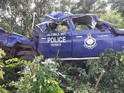 Mangled police vehicle after accident