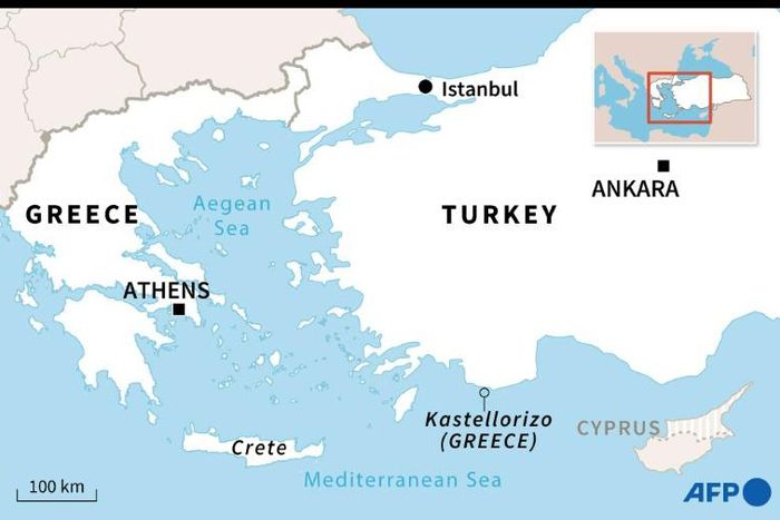 Map locating the Greek island of Kastellorizo, close to the Turkish coast
