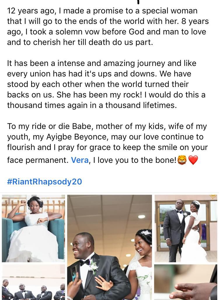 Sam George’s 12th wedding anniversary