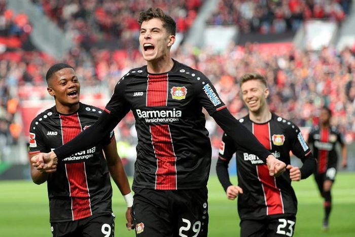 Kai Havertz (centre)joined Chelsea from Bayer Leverkusen on Friday