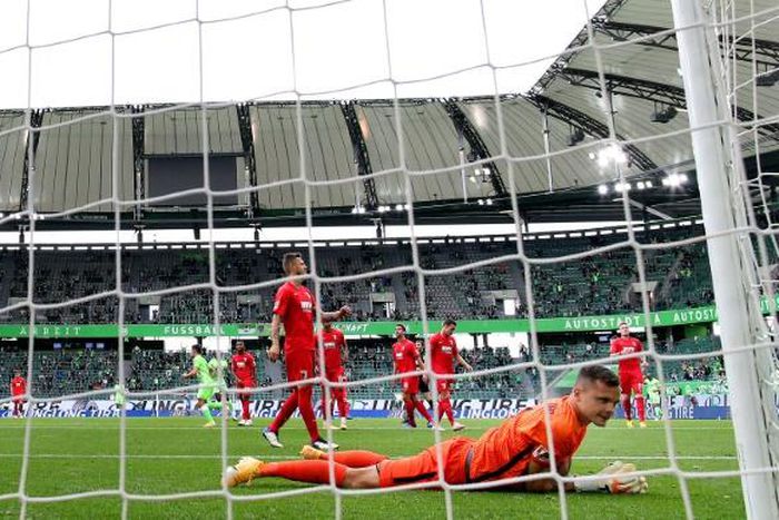 Wolfsburg had a goal by Josip Brekalo (C) ruled out after the VAR spotted an offside in the build up