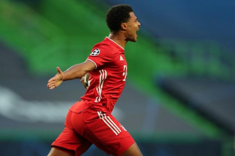 Serge Gnabry celebrates after scoring twice in Bayern Munich's 3-0 win over Lyon in Wednesday's Champions League semi-final.