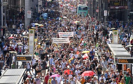 Demonstrators, some of whom have branded the pandemic a conspiracy, demanded a "day of freedom" in protest against virus curbs