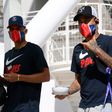 Paris Saint-Germain's Brazilian stars Neymar and Thiago Silva leaving the team's hotel in Lisbon on Friday, two days before the French club face Bayern Munich in the Champions League final