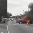 Video: Toyota Tundra catches fire after crashing with Okada on Legon Bypass