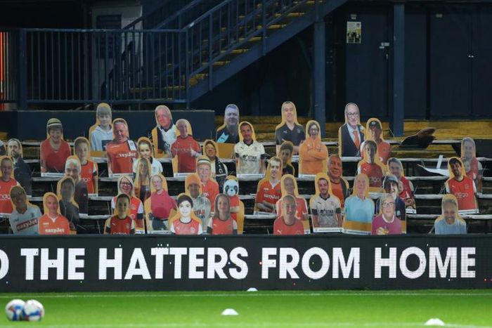 Cardboard cut-outs of fans at the League Cup match between Luton Town and Manchester United