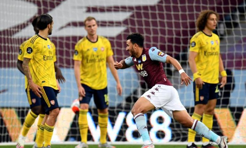 Aston Villa's Trezeguet celebrates scoring the winner against Arsenal