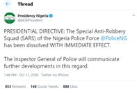 At long last, SARS has fallen; Buhari orders its dissolution