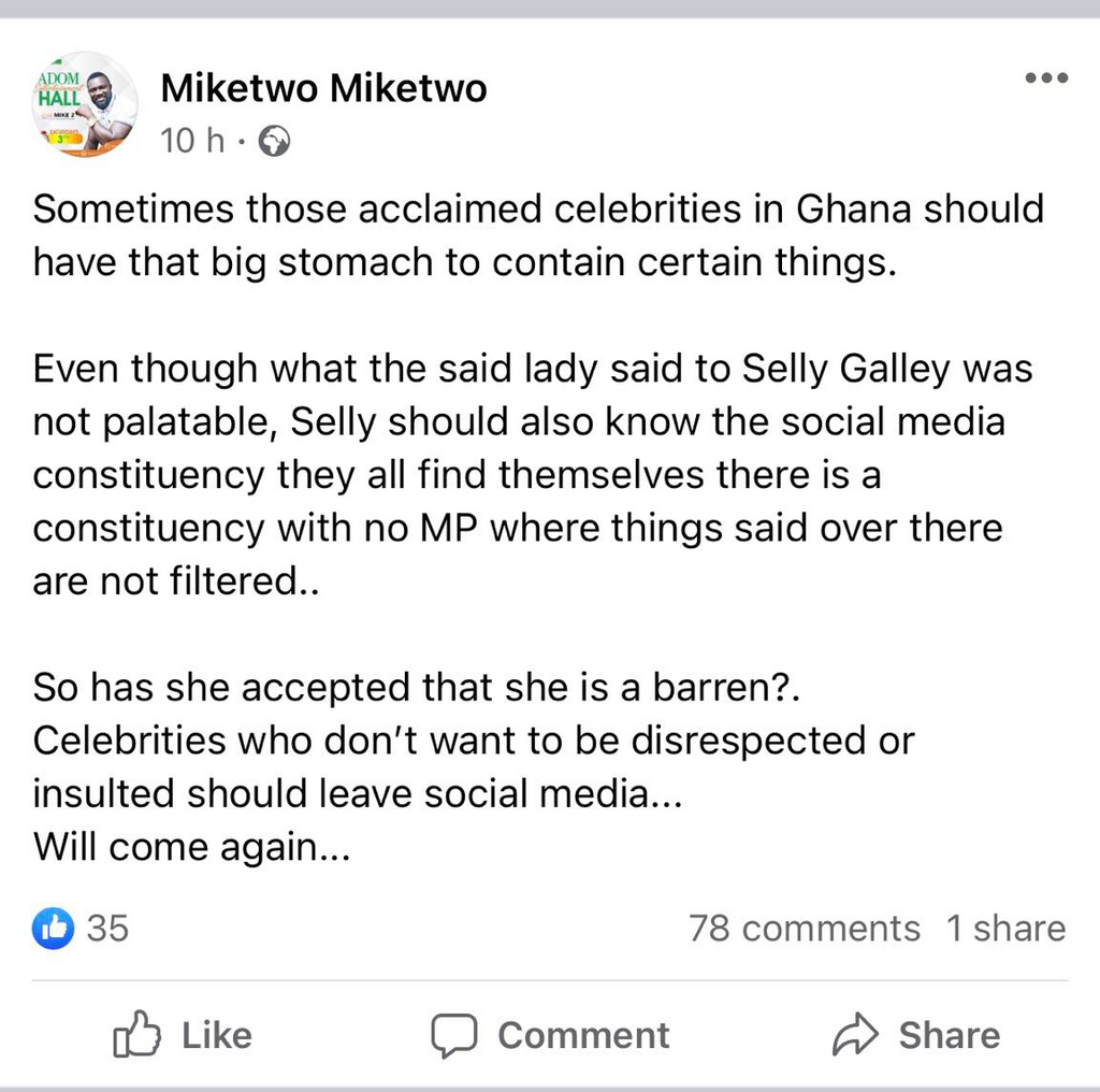 Screenshot miketwo's comment about Selly Galley