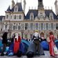 Tents belonging to those living on the streets are a rare sight outside Paris' opulent town hall