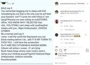 Screenshot of Afia Schwarzenegger's reply to MzBel