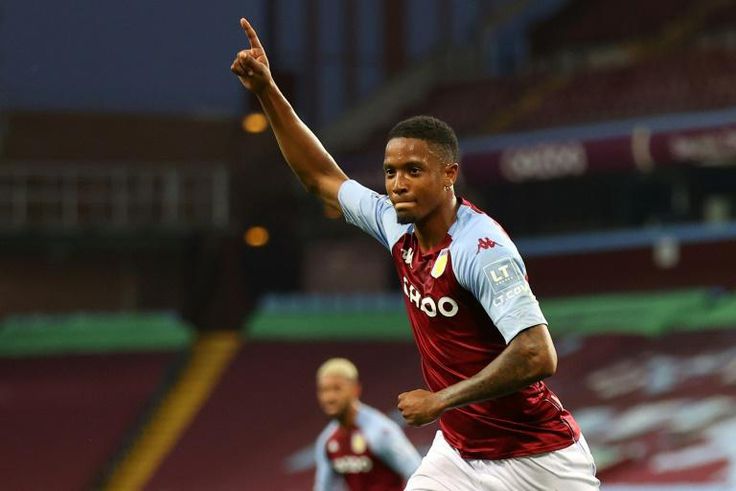Aston Villa defender Ezri Konsa celebrates scoring the winner against Sheffield United