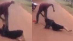Man beats up a woman in the middle of the road