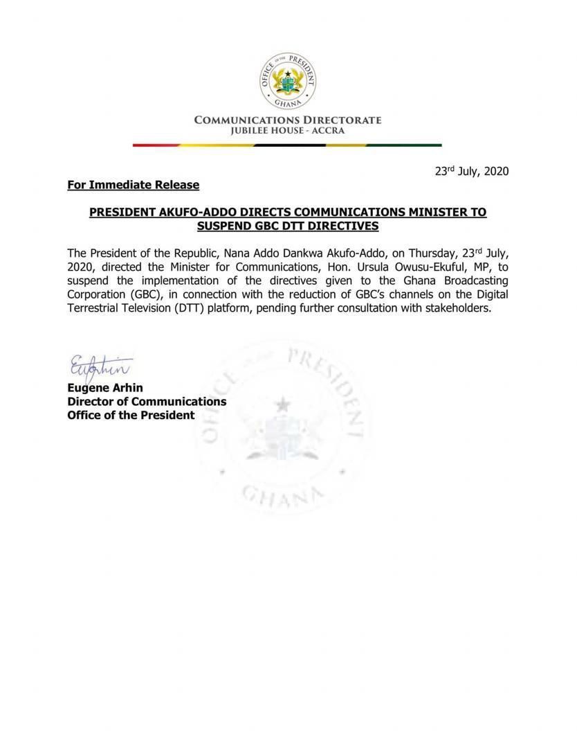 Statement from the Presidency
