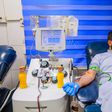 A recovered coronavirus (COVID-19) patient donates blood samples for plasma extraction to help critically ill patients at the National Blood Transfusion Center.