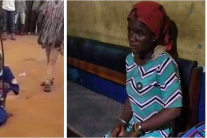 Akua Denteh (L) was lynched in northern Ghana. Soothsayer in police grips (R)