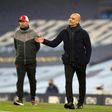 Manchester City boss Pep Guardiola (right) and Liverpool boss Jurgen Klopp shared the spoils in a 1-1 draw at the Etihad