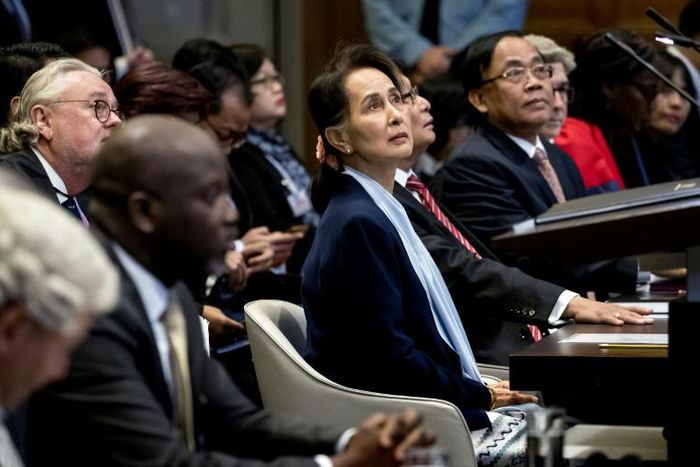 Aung San Suu Kyi leading the Myanmar defence team at the UN's International Court of Justice in December 2019