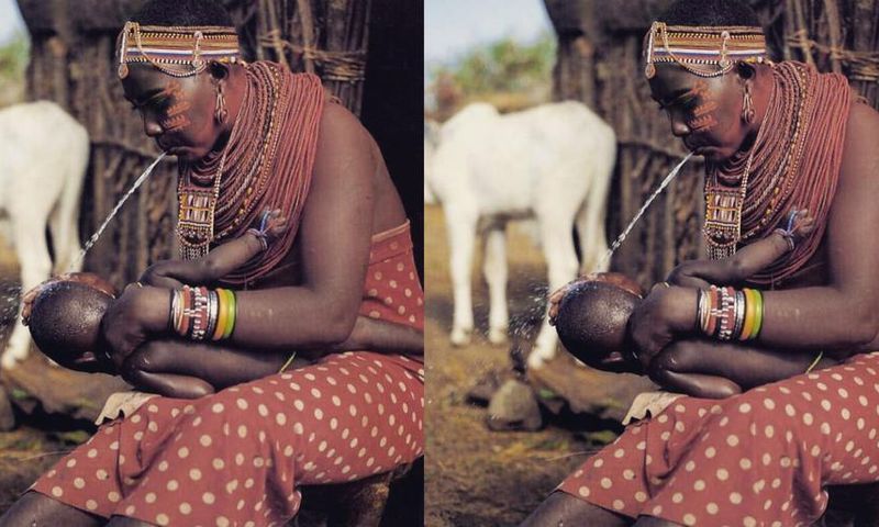 Maasai tribe: Visitors, friends and family must spit on a newborn child