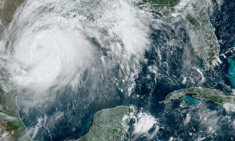 This RAMMB/NOAA satellite image obtained on June 25, 2020 shows Hurricane Hanna in the Gulf of Mexico