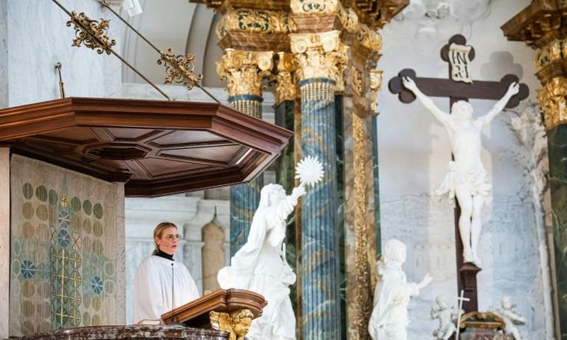 Theology student Julia Svensson preaches from the pulpit, something Anna Howard Shaw was denied in 1911