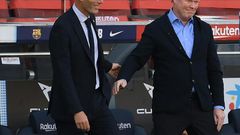Zinedine Zidane (left) and Ronald Koeman (right) greeting each other at the Clasico on Saturday.