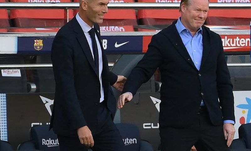 Zinedine Zidane (left) and Ronald Koeman (right) greeting each other at the Clasico on Saturday.