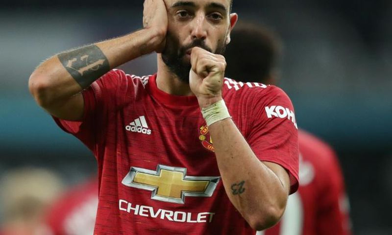 Manchester United midfielder Bruno Fernandes celebrates scoring against Newcastle