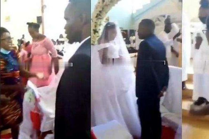 “He even slept with me this morning!” – Woman storms hubby's secret wedding with children