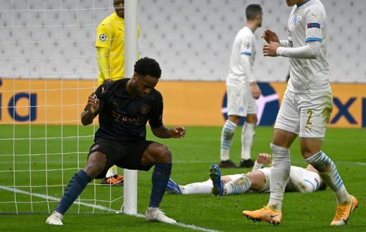 Raheem Sterling scored City's third at the Stade Velodrome