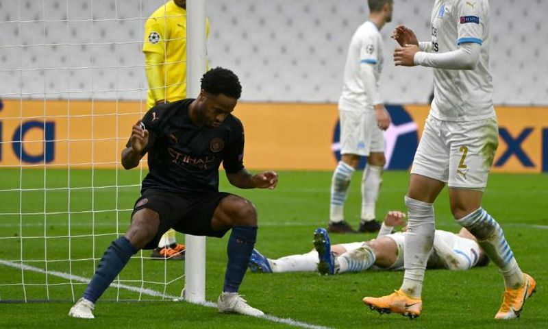 Raheem Sterling scored City's third at the Stade Velodrome