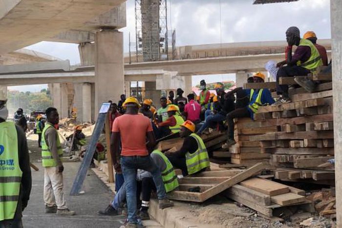 Some of the demonstrating workers