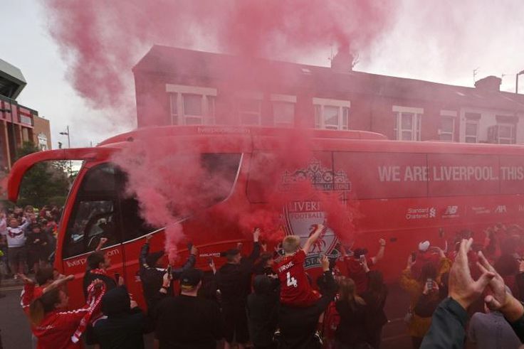Liverpool fans gathered outside Anfield to welcome their side before kick-off