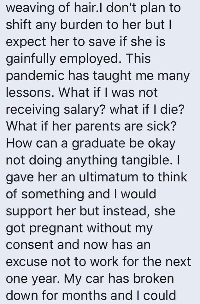 Civil servant is unhappy because his wife got pregnant without his consent