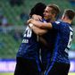 Hertha Berlin celebrate after defender Peter Pekarik (C) scores their opening goal at Werder Bremen