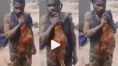 Residents laugh hard as fowl thief is forced to eat the bird uncooked