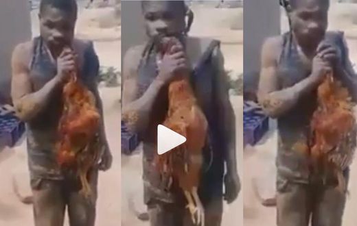 Residents laugh hard as fowl thief is forced to eat the bird uncooked