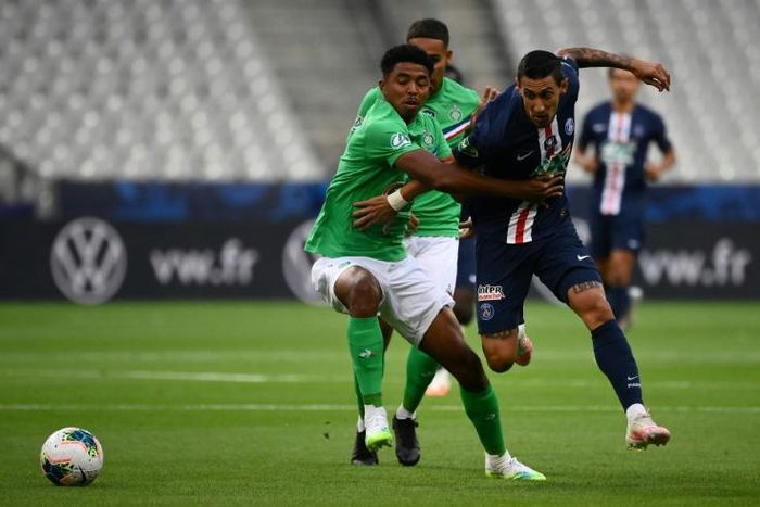 Saint Etienne's French defender Wesley Fofana (L) has joined Leicester