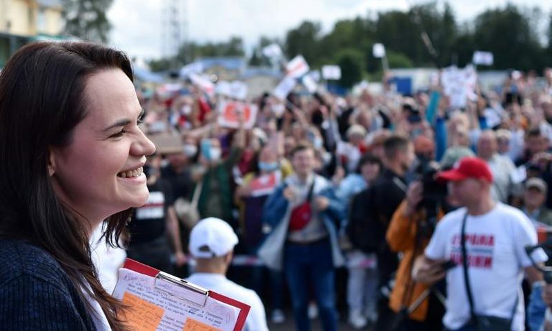 Tikhanovskaya stepped into the race at great personal risk after the detention of her husband, who had hoped to stand himself